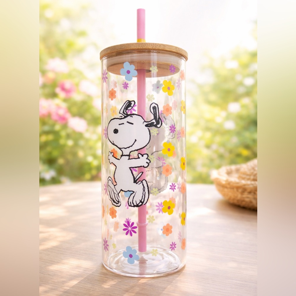 Snoopy Floral Double-Walled Straw Tumbler - Pink Accents